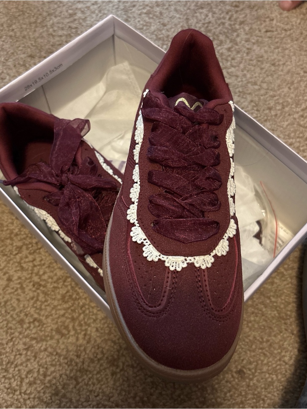 Pink Lily Burgundy Lace-Trim Platform Sneakers